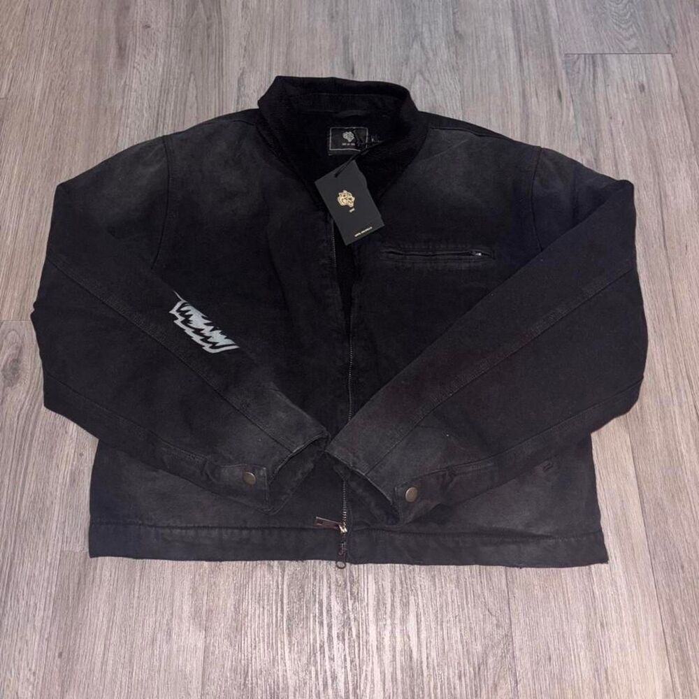 SHE Darc Sport Distressed Black Zip-Up Jacket, Size Large, Black Vintage Wash